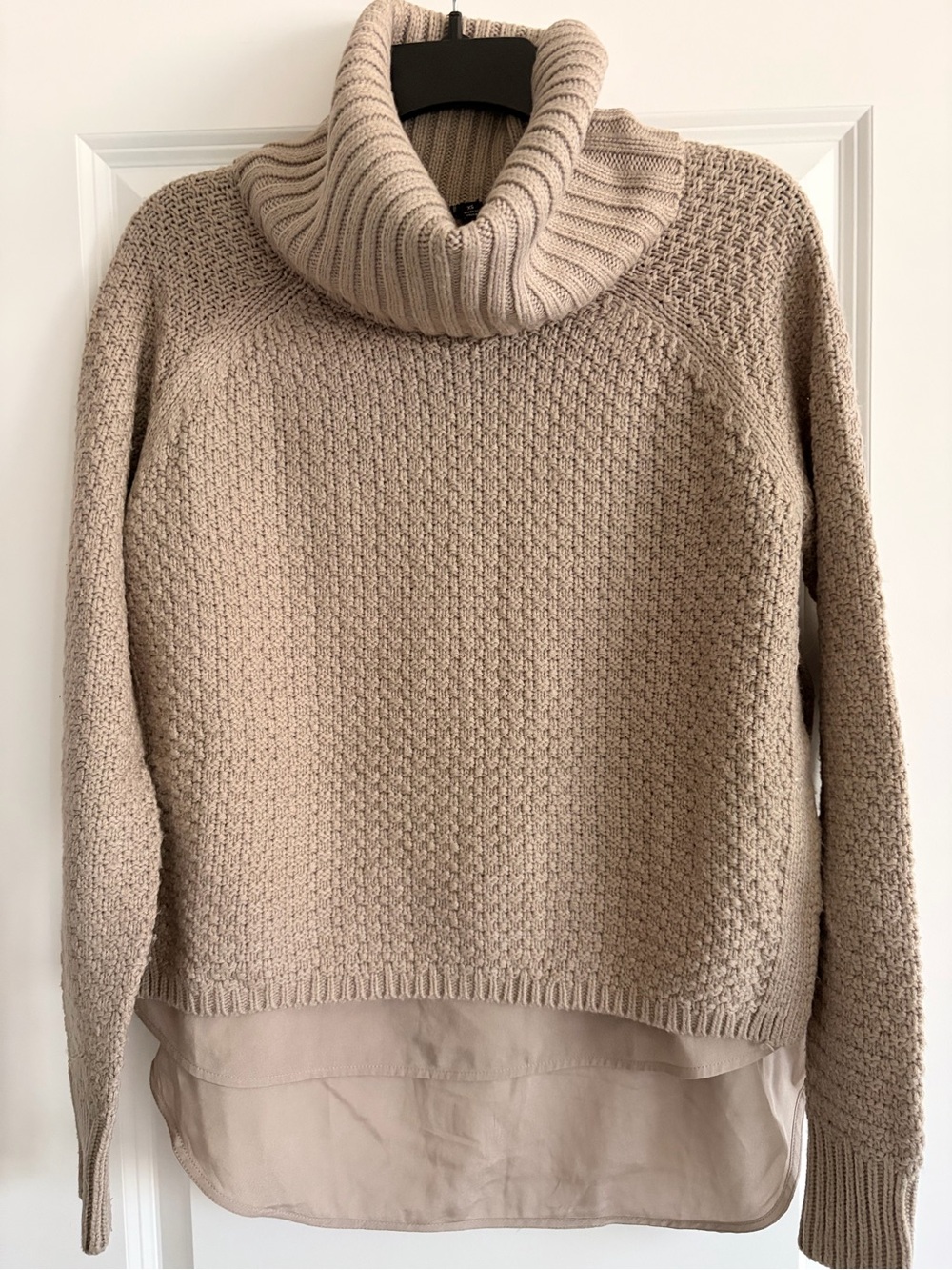 Beige Turtleneck Sweater with Layered Hem
